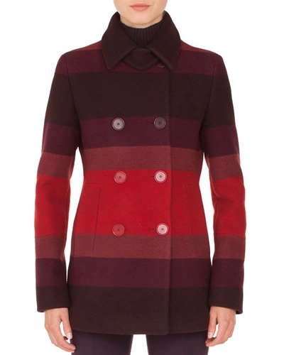 Akris Punto Double-breasted Multicolor-stripe Wool Coat In Red Pattern