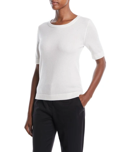 Escada Crewneck Short-sleeve Wool-cashmere Sweater In Off White