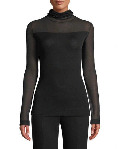 Escada Sheer-sleeve Cowl-neck Pullover Sweater Top In Black