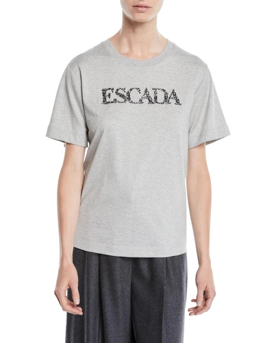 Escada Encrusted-jewel Logo Crewneck Short-sleeve Cotton T-shirt In Gray