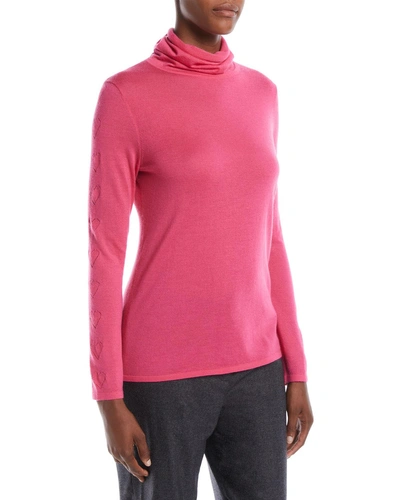 Escada Cowl-neck Long-sleeve Cashmere Heart-pointelle Sweater In Pink