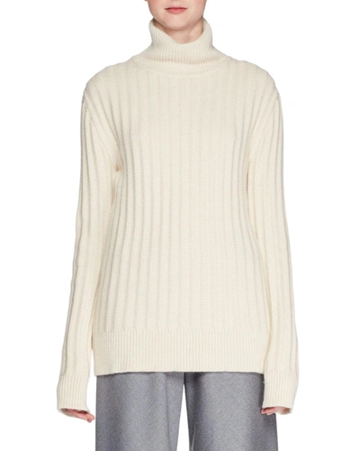 The Row Marton Turtleneck Long-sleeve Cashmere Sweater In Ivory