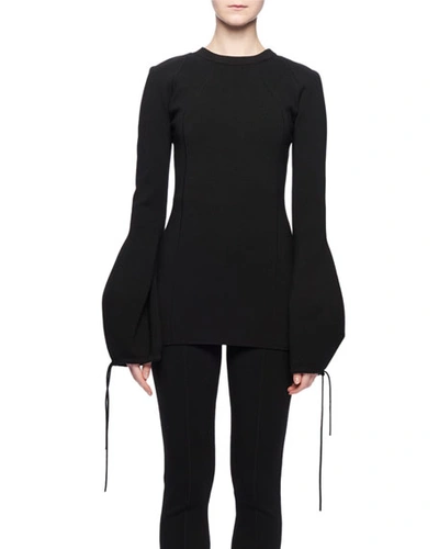 Victoria Beckham Crewneck Tie-sleeve Wool-blend Sweater In Black