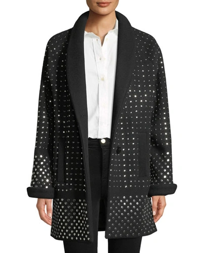 Nour Hammour Amandine Two-button Flat Silvertone-studs Wool-cashmere Oversized Coat In Black/silver
