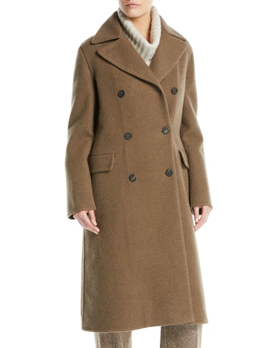 Loro Piana Double-breasted Cashmere Coat In Brown Pattern