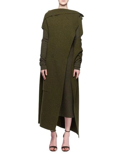 Victoria Beckham Sleeveless Multilayer Wrap Cashmere-blend Cocoon In Khaki