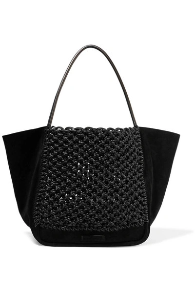 Proenza Schouler L Woven Leather And Suede Tote In Black/ Black