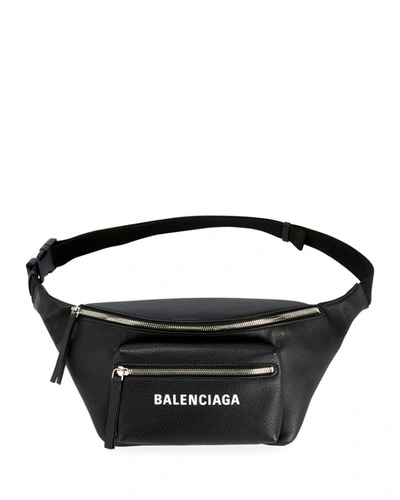 Balenciaga Everyday Large Leather Belt Bag With Logo/fanny Pack In Black/white