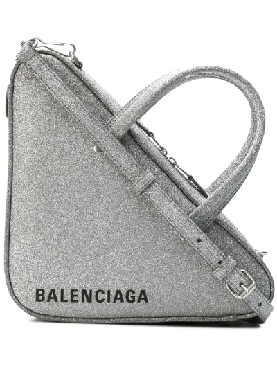 Balenciaga Extra Small Glitter Triangle Leather Bag - Metallic In Grey