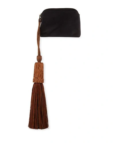 The Row Large Satin Tassel Wristlet Clutch Bag In Black/brown