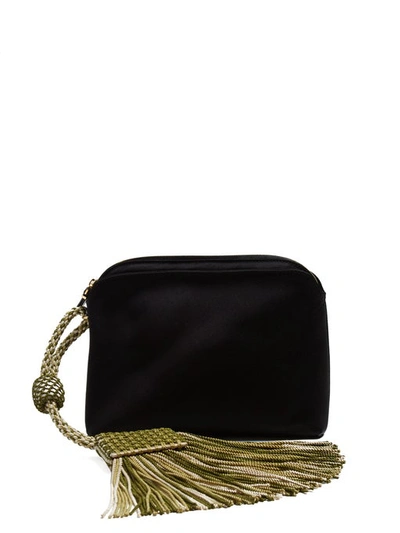 The Row Large Satin Tassel Wristlet Clutch Bag In Black Green