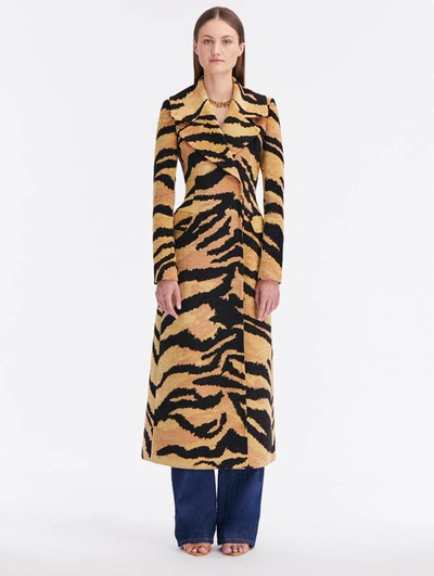 Oscar De La Renta Tiger Chenille Jacquard Coat In Camel/black