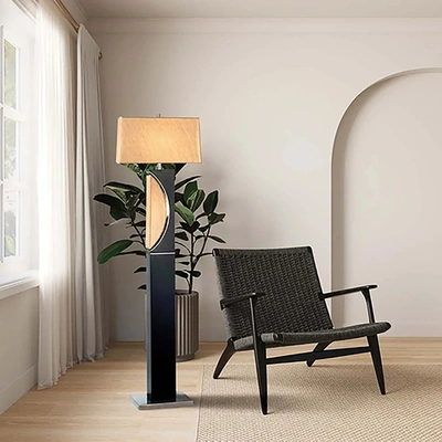 Nova Of California Half Moon Floor Lamp Gold Linen Shade - Include Night Light