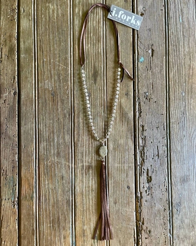 J. Forks Golden Crystal Necklace With Snake Skin Agate In Dark Chocolate In Multi