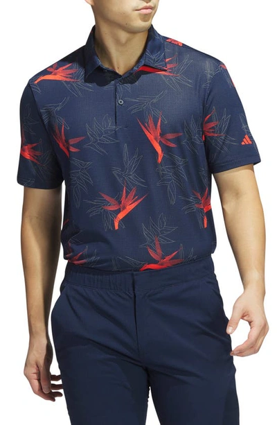 Adidas Golf Oasis Floral Mesh Golf Polo In Collegiate Navy