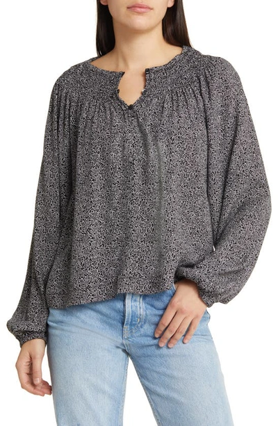 Treasure & Bond Print Smocked Top In Navy- Grey Jane Ditsy