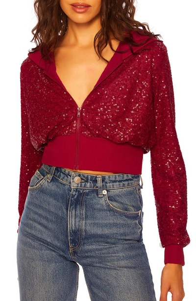 Susana Monaco Sequin Hoodie In Red