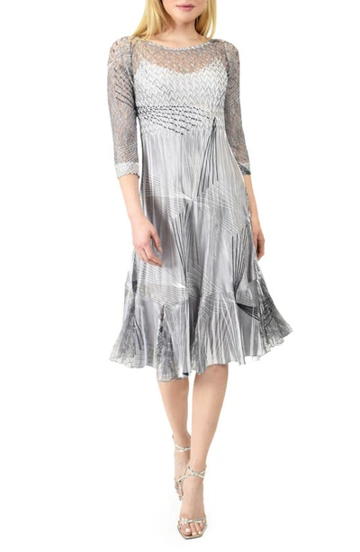 Komarov Charmeuse & Lace Dress In Graphic Diamond