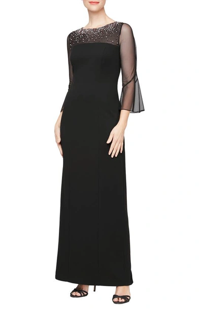 Alex Evenings Rhinestone Yoke Column Gown In Black