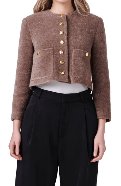 English Factory Crop Knit Jacket In Brown