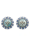 Tory Burch Kira Crystal Stud Earrings In Tory Silver / Light Sapphire
