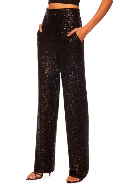 Susana Monaco Sequin High Waist Wide Leg Pants In Black