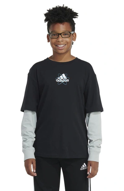 Adidas Originals Kids' Big Boys Long Sleeve Atomic Layered T-shirt In Black
