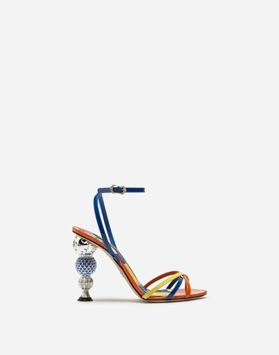 Dolce & Gabbana Patent Leather Sandals With Bejeweled Crystal Ball Heel In Multi-colored