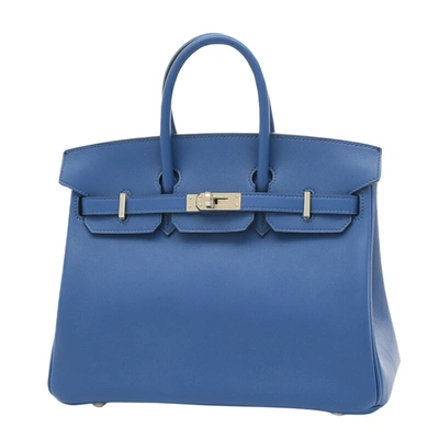 Hermes Hermès Birkin 25 Blue Leather Handbag ()