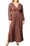 Kiyonna Kelsey Long Sleeve Maxi Dress In Hazelnut