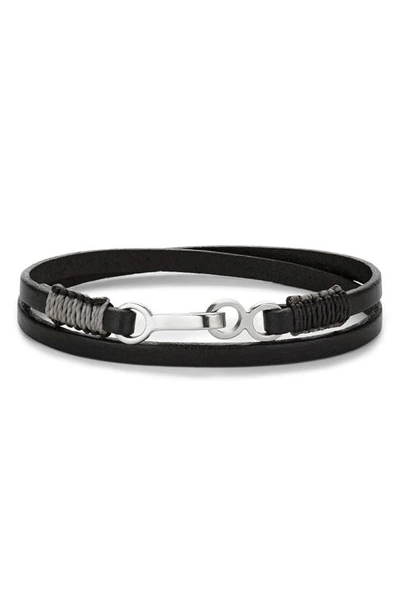 Caputo & Co Leather Cord Wrap Bracelet In Black