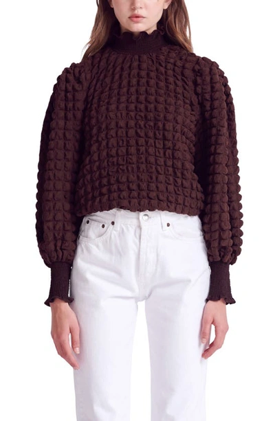 Endless Rose Smocked Turtleneck Top In Brown