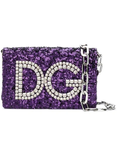Dolce & Gabbana Sequined Dg Girls Shoulder Bag In Purple