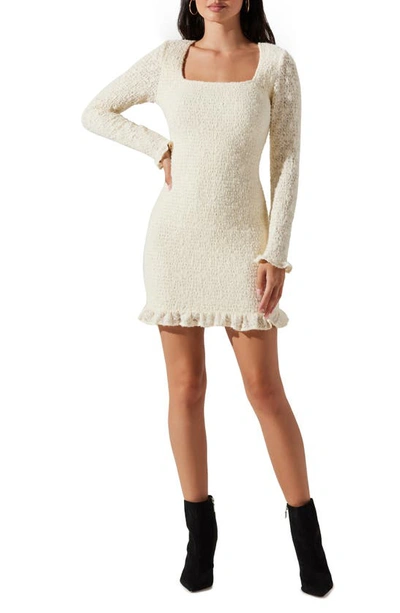 Astr Long Sleeve Smocked Minidress In Cream