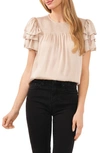 Cece Smocked Yoke Tiered Sleeve Top In Champagne