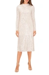 Halogen Sequin Long Sleeve Midi Cocktail Dress In Ivory/silver