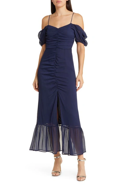 cushnie et ochs blue dress Floral Cold Shoulder Ruffle Mini Dress Pink / L by Blue Zone Planet main image 0