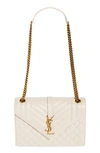 Saint Laurent Medium Cassandra Quilted Leather Envelope Bag In Crema Soft