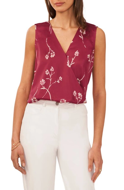 Halogen Floral Print Surplice Sleeveless Blouse In Earth Red