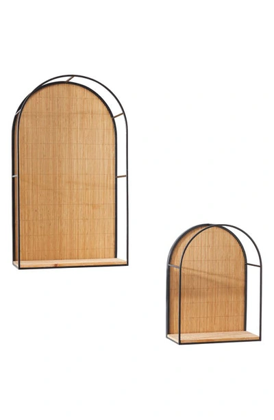 Uma Bamboo Arch Set Of 2 Wall Shelves In Brown
