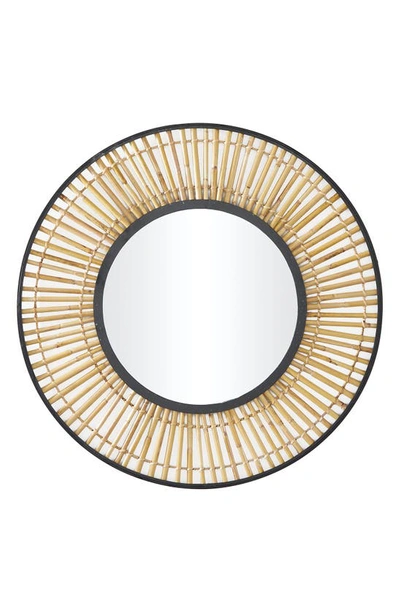 Uma Round Bamboo Wall Mirror In Beige/ Black