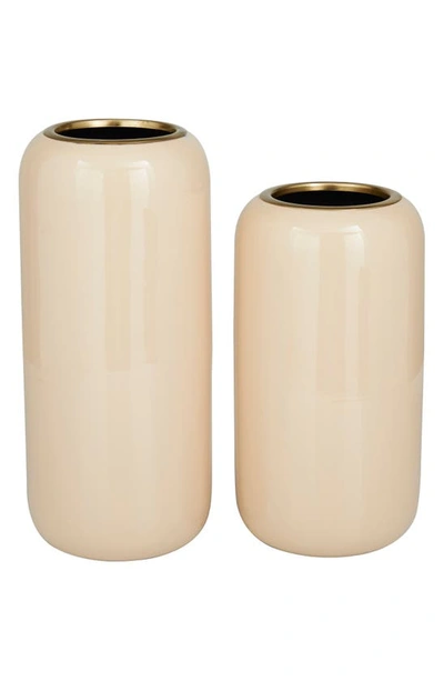 Uma Cream 2-piece Metal Vase Set In Neutral