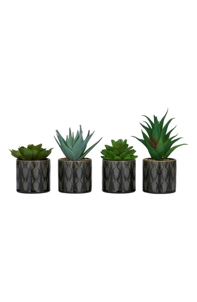 Uma Artificial Potted Succulent 4-piece Set In Green