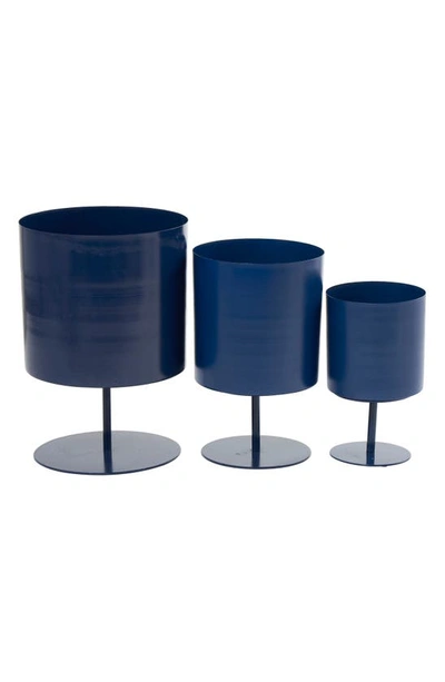 Uma Set Of 3 Metal Plant Stands In Blue