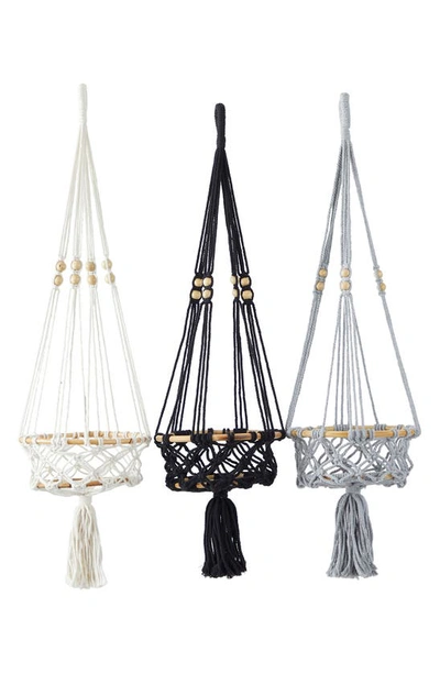 Uma Novogratz Set Of 3 Hanging Crochet Plant Holders In Black/ Grey/ White Multi