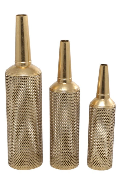 Uma Diamond Cut 3-piece Metal Vase Set In Gold