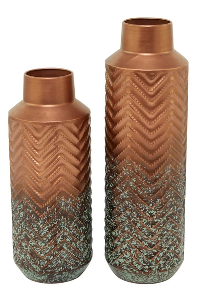 Uma Set Of Two Copper Patina Texture Vase In Brown