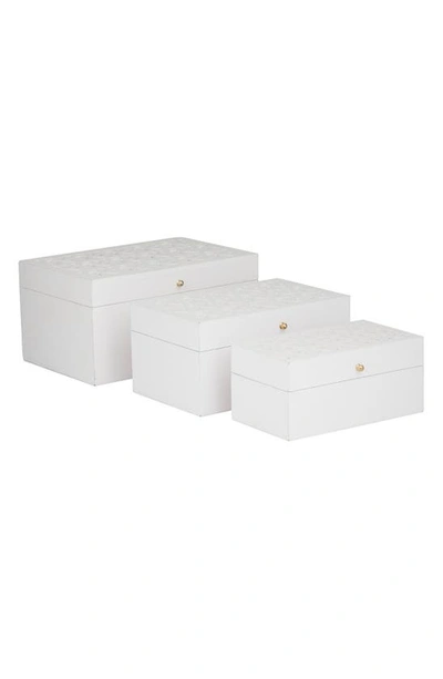 Uma Set Of Three Engraved Keepsake Boxes In White