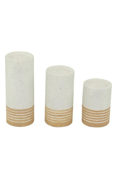 Uma Set Of 3 Striated Candle Holders In White