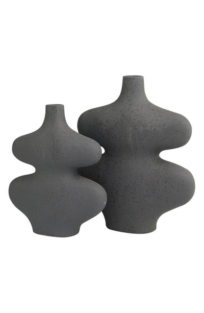 Uma Set Of 2 Abstract Oblong Ceramic Vases In Gray
